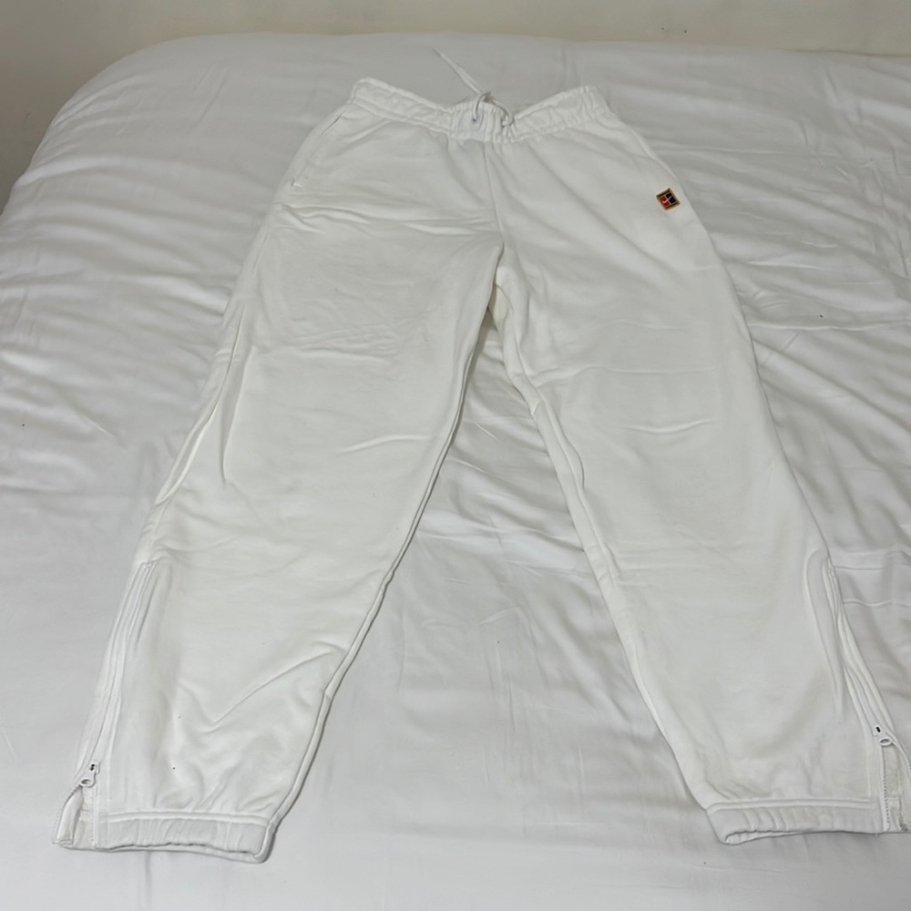 White Nike warm up style side zip sweatpants